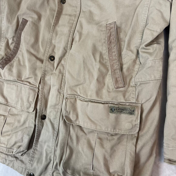VTG Columbia Jacket Mens Large Beige Canvas Chore Coat Barn Outdoors Field - Picture 2 of 14